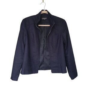 Trisisto Linen Navy Blue Zip Front Blazer Jacket